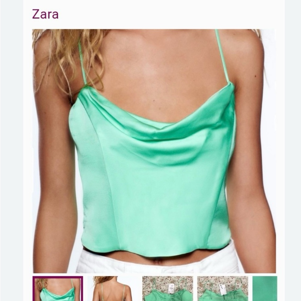 Zara Vibrant Green Satin Camisole